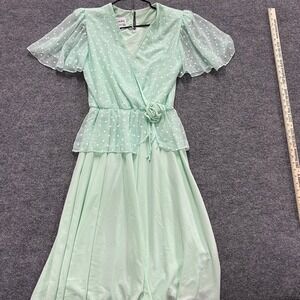Boston Maid Dress Womens Size 10 Mint Green Polka Dot Peplum Flutter Sleeve USA